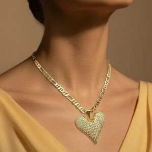 Large Heart Necklace 18K Gold Plated Elegant Chain Perfect for Special Occasions